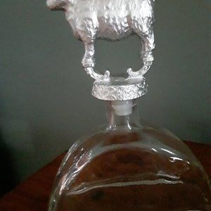 Unique Vintage Glass Decanter with Metal Cow Stopper